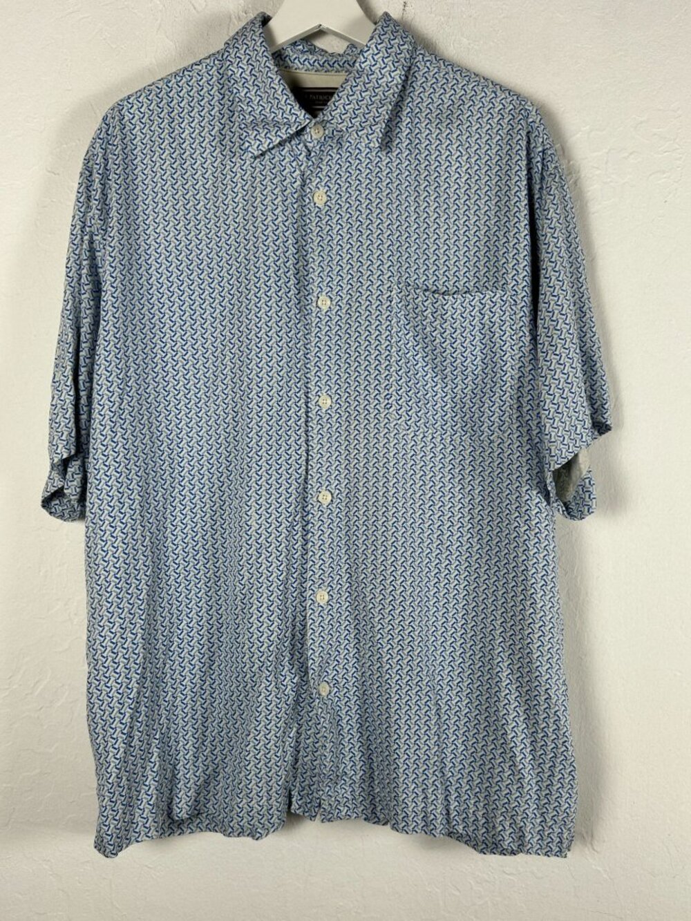Patrick James West Coast Classic Mens Geometric Print Short Sleeve Silk Shirt XL